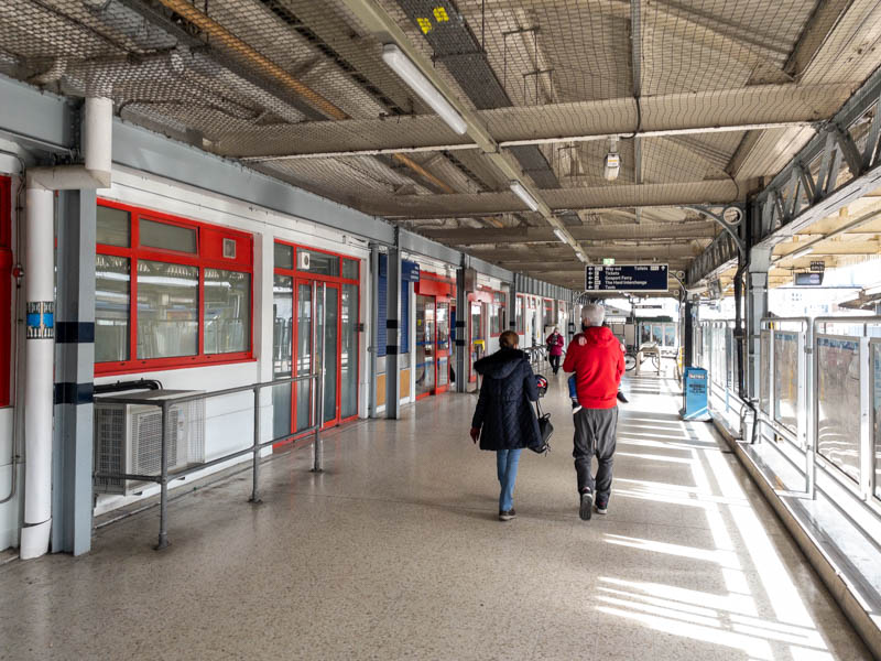 Through the barriers to the station facilities side of the partition, platform 1 on our right
