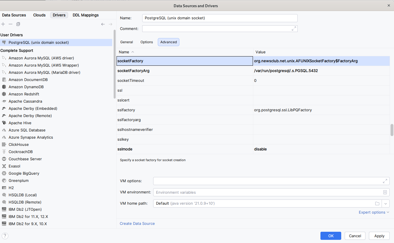 Screenshot showing the advanced settings