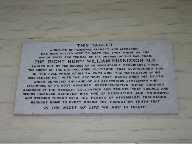 Newton-le-Willows tablet
marking the death of William Huskisson