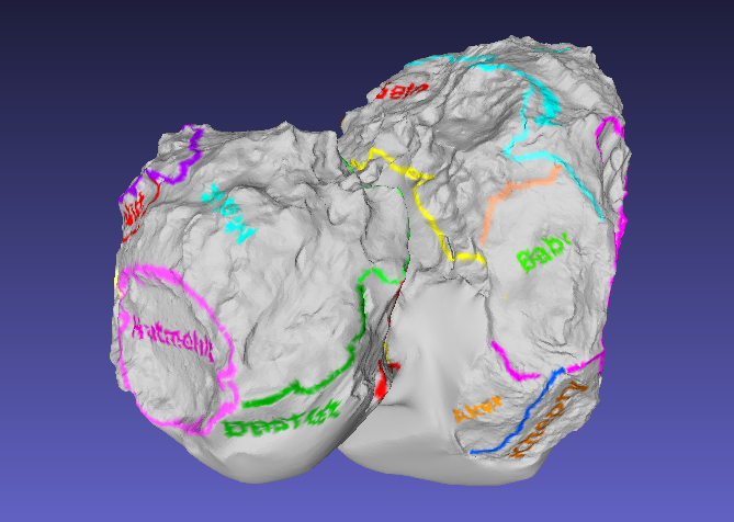 Screenshot of annotated shape model; links to zipped .obj