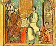 King Alfons I and his Prime Minister conferring in the Arxiu Comtal de Barcelona, from the Liber Feudorum Maior, image from Wikimedia Commons