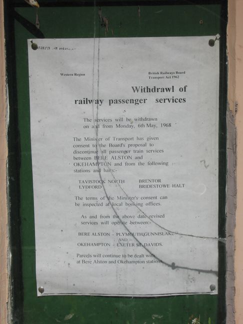 Notice of
closure of Bere Alston - Okehampton line
