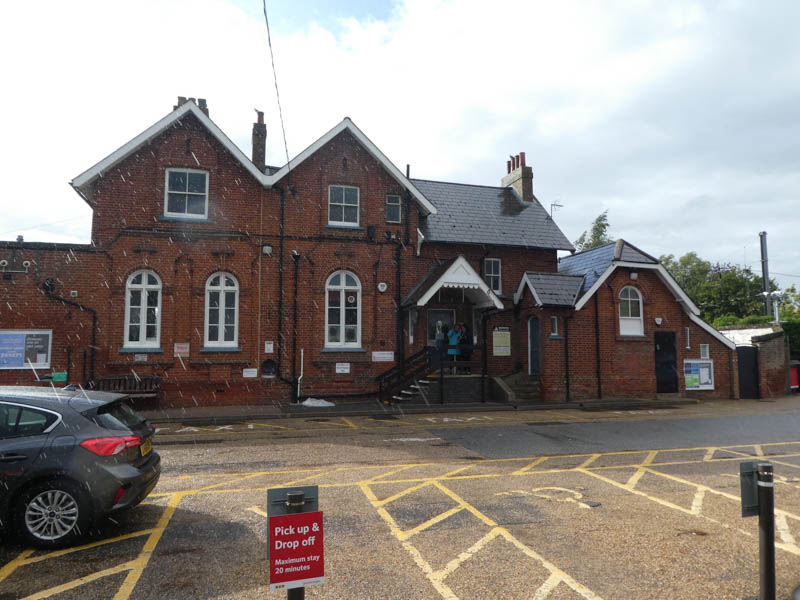 The front of the station as it started to tip down with rain!