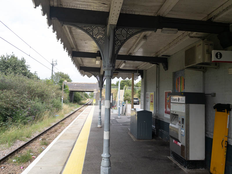 Under the station canopy looking north.  The circles spandrel design is one seen on other Great Eastern Railway stations in the region.