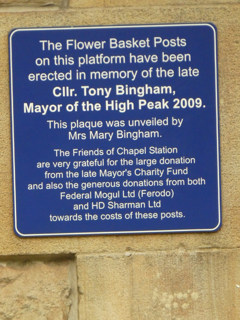 The Flower Basket Posts on this platform have been erected in memory of the late Cllr. Tony Bingham, Mayor of the High Peak 2009.