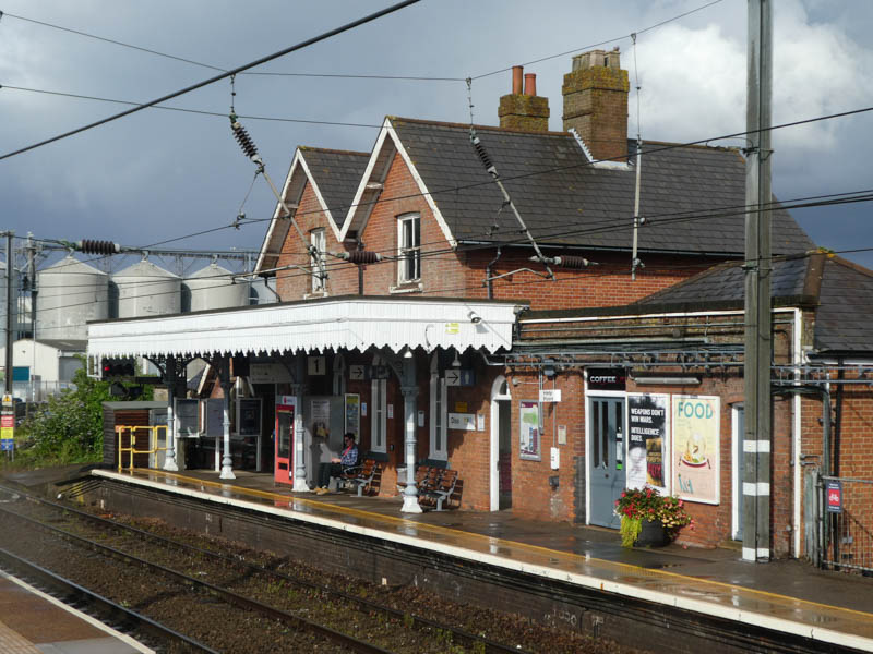 The rear of the station building on platform 1 seen from platform 2 opposite