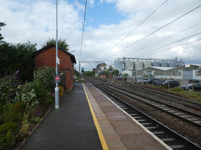 Beyond the canopied building, looking north along platform 2