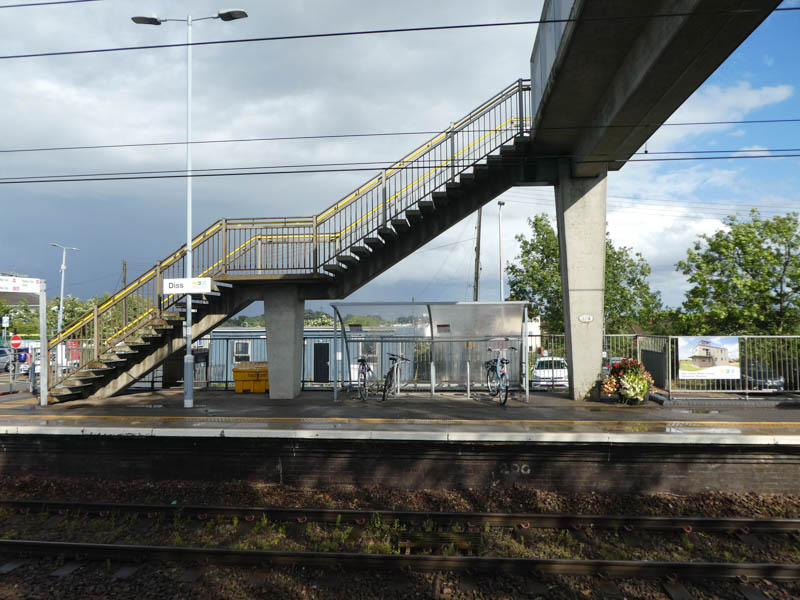 Under the footbridge on platform 2 looking at platform 1 opposite