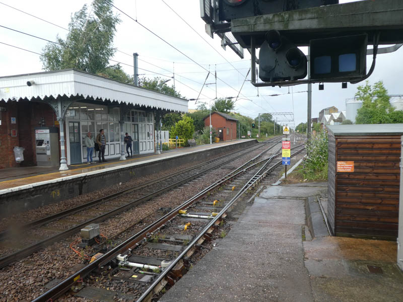 Looking north along the line at Diss, with platform 2 on the left: