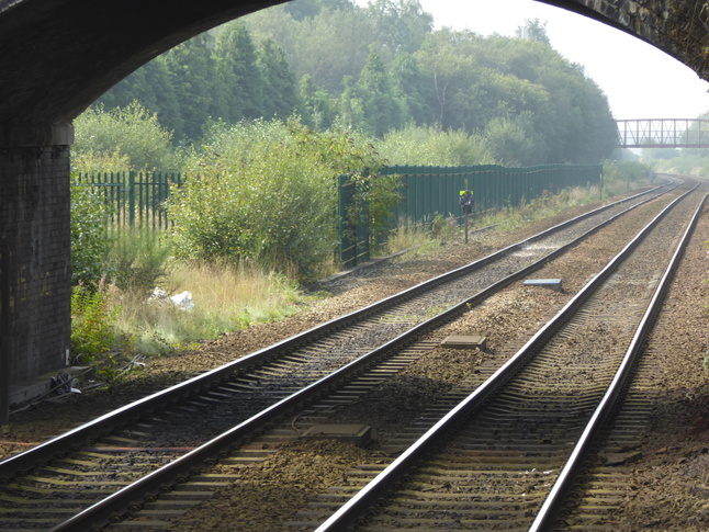 Hindley looking west under footbridge and road bridge