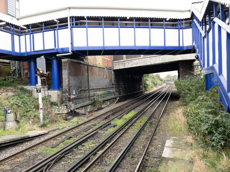 Looking north along the line from the end of the up platform