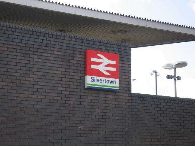 Silvertown station sign