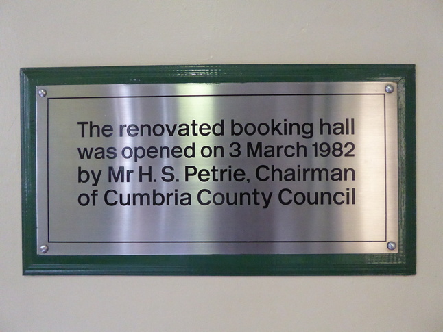 The renovated booking hall
was opened on 3 March 1982 by Mr H. S. Petrie, Chairman of Cumbria
County Council