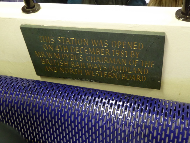 This station was opened on 4th
December 1981 by R W M Pybus Chairman of the British Railways (Midland
and North Western) Board