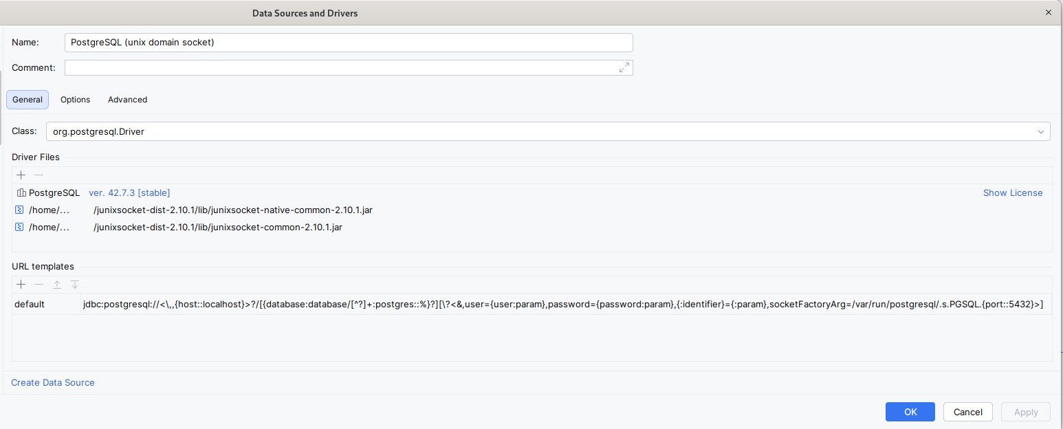 Screenshot showing the new jar files general options